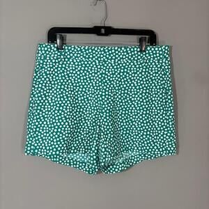 Spanx Shorts Womens Large Green Polka Dot Stretch Knit Casual Athletic Pockets